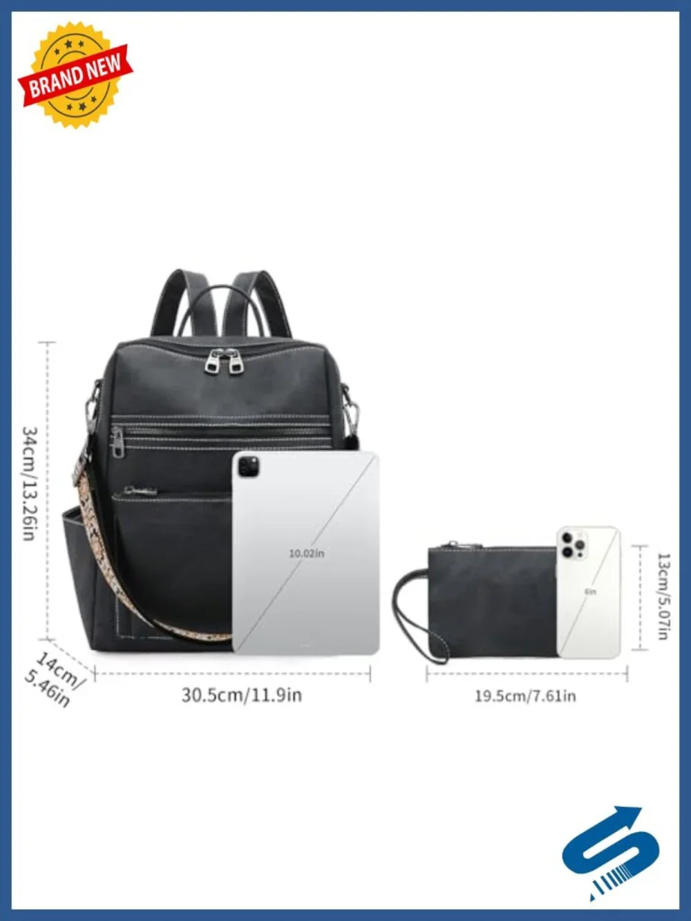 PU Leather Travel Backpack Purse Convertible Shoulder Bag Multi-Pocket Handbag